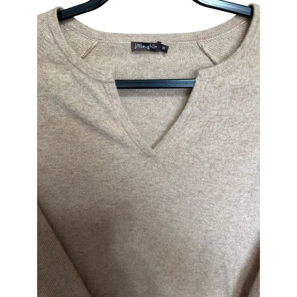 J McLaughlin Lochlann Cashmere Sweater V Neck Pullover Relaxed Fit Tan Size XS